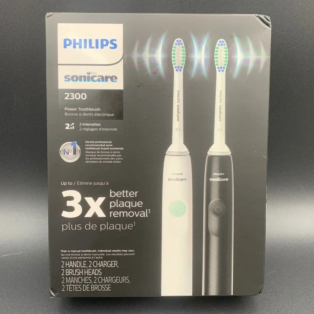 Philips Sonicare 2300 Rechargeable Electric Toothbrush X2 HX3665/04 Black White